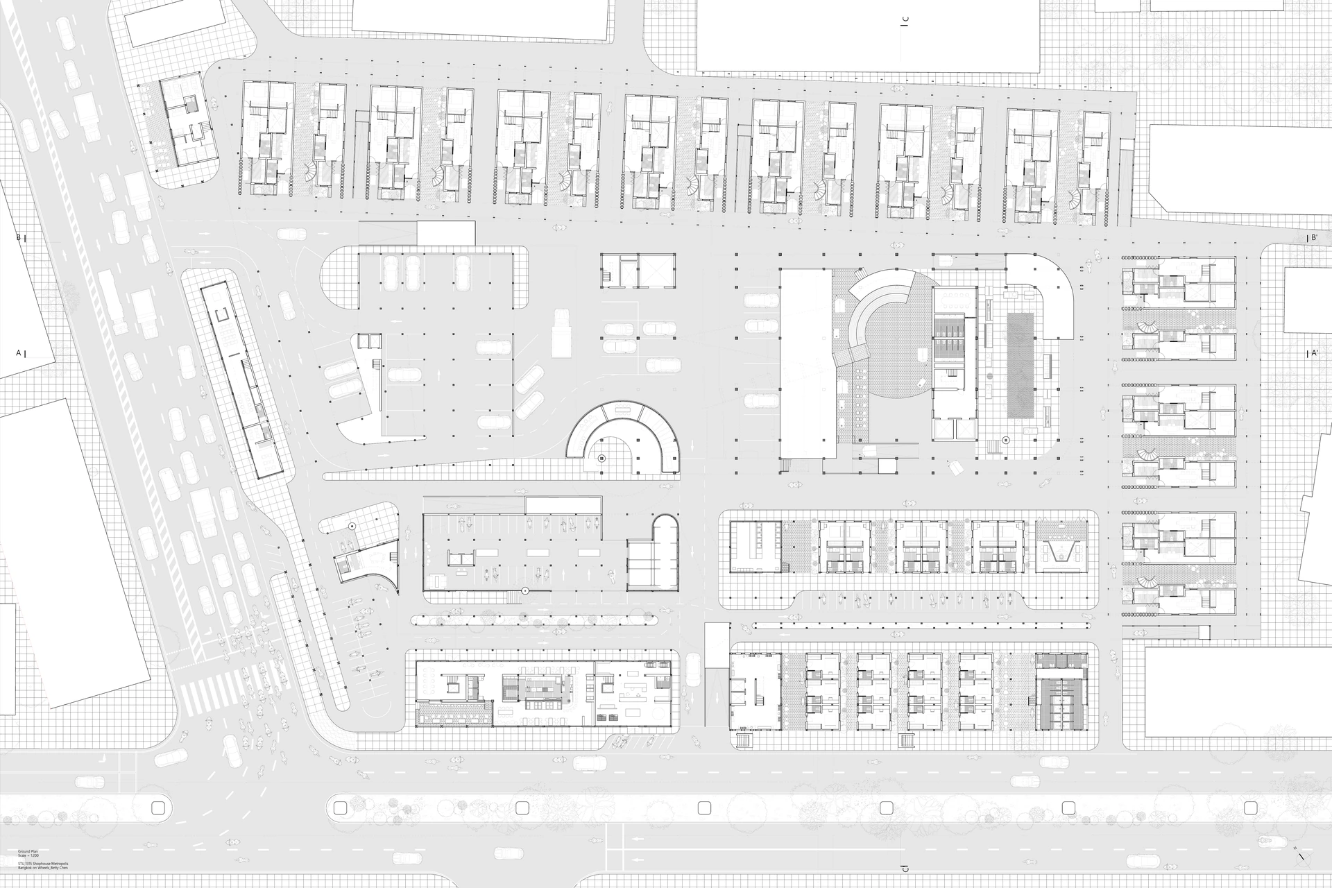 Ground plan and the connected shophouse block