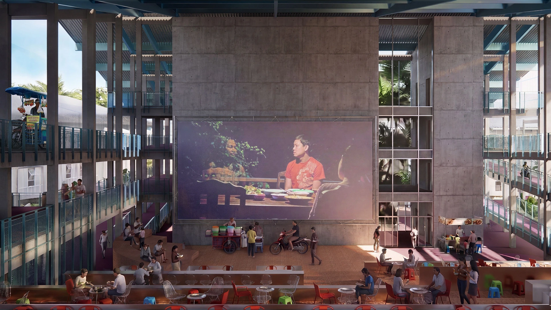 Hawker amphitheater: food market and gathering space