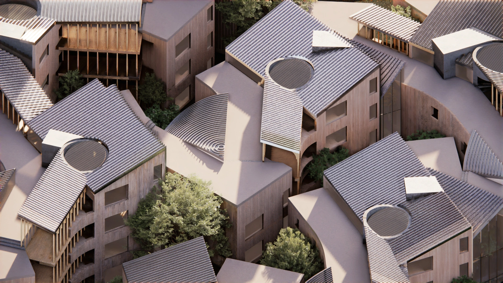 Roofscape and a field of interconnected ribbons