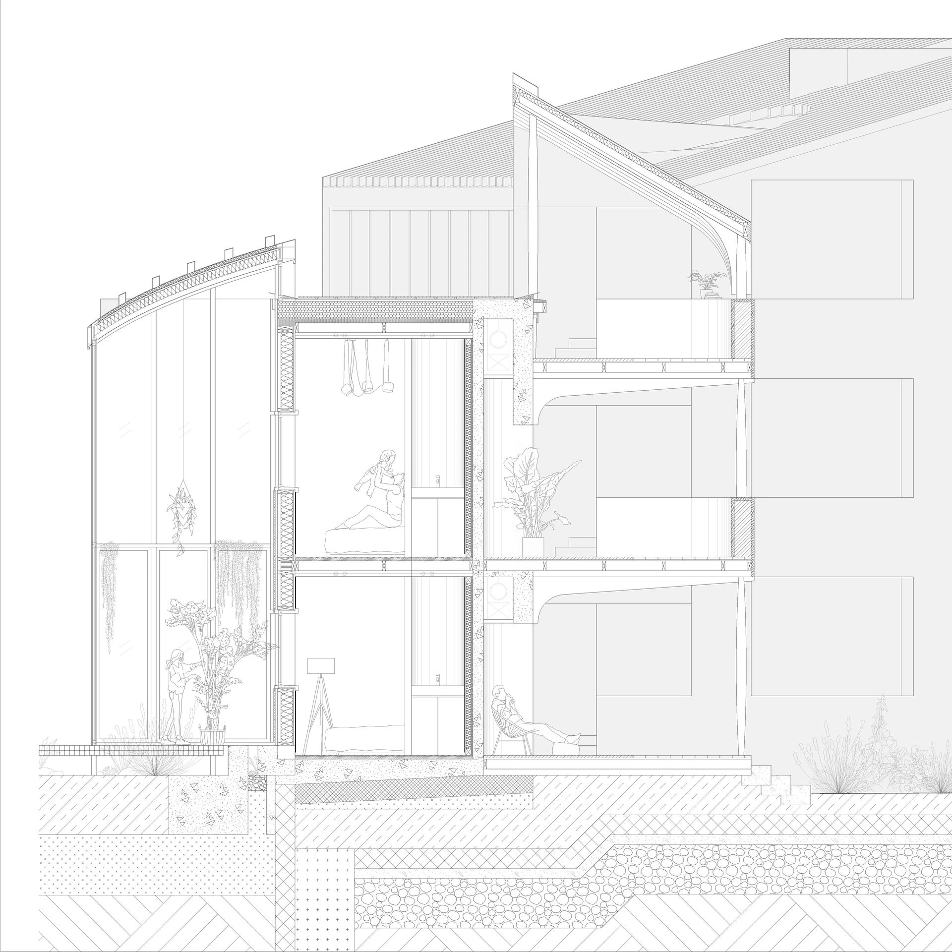 Section through the shared hinge